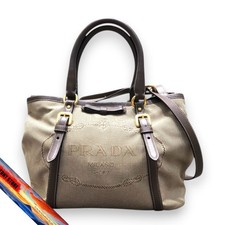 Prada Logo Jacquard Handbag BN1841 Brown Women's