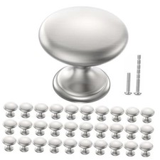 Cabinet Knobs Brushed Nickel Cabinet Handles Drawer Knobs Solid 30 Pack Silver
