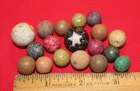 Civil War Era Handmade Clay Marbles Lot of 18 with Black Star Shooter