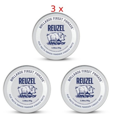 3 X REUZEL Matte Clay Pomade Haarwachs No Shine Pomade mittlerer Halt 95g