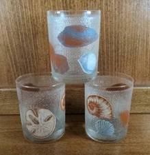 3 Vintage Culver Lowball Glass bar cocktail glasses Beach Ocean Seashell Pastel