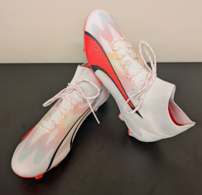 Puma Men ULTRA PRO FG/AG Sz 11.5 Soccer Cleat 107422-01 White/Black/Fire Orchard