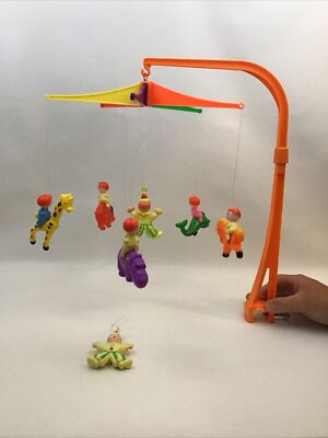 Stahlwood Crib Mobile Circus Light Plastic Animals Clown 1969 Toy Rare Vintage