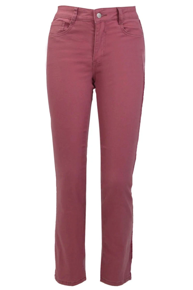 BHS Womens Berry Jeans Plum Pink Stretchy Straight Slim Leg Velvet Side Stripe