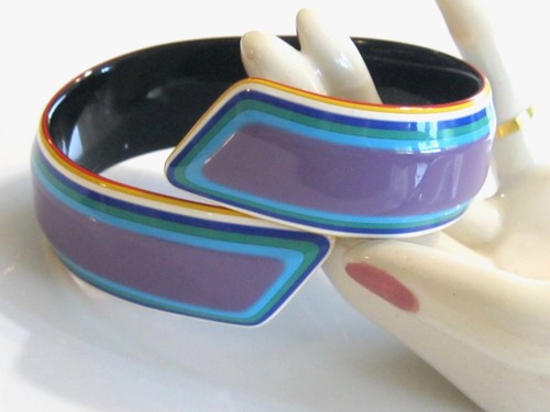 COLORFUL RETRO VINTAGE BYPASS WRAP LAYERED CELLULOSE ACETATE BANGLE BRACELET - Picture 8 of 24
