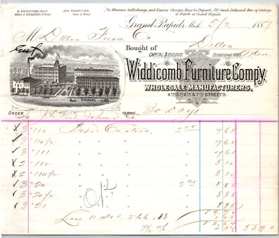 Widdicomb Furniture Co. Grand Rapids, MI 1887 Billhead Vignette