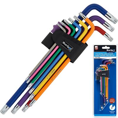 BlueSpot extra langes farbcodiertes Kugelnde metrisch Sechskantschlüssel-Set 9-teiliges T10-T50