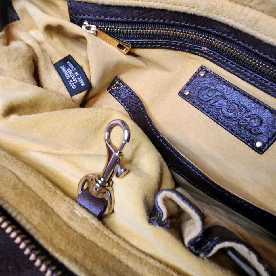 Bolso de Mano Tre Vero Cuero Genuino Marrón Basura con Herrajes Tono Dorado 18" W X 12" T Foto 3 de 4