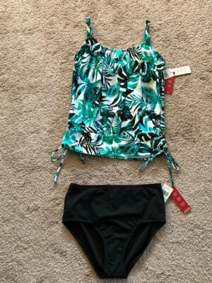 ON TREND SLIMMING JANTZEN FLORAL 34DD TOP WITH SIZE  8  BOTTOM