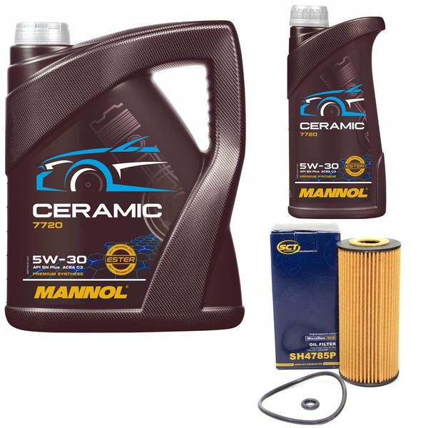 MotoröL Set Mannol 5W-30 Ceramic Plus 6 Liter + ÖLfilter FüR Mercedes A-Klasse-image