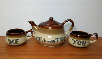 Vintage Tea Set Stoneware Brown - Tea for Two - Teapot and 2 Cups