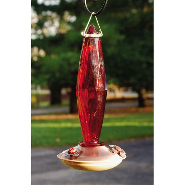 WoodLink WLH12 Brushed Copper Hummingbird Feeder - jewel cut glass medium
