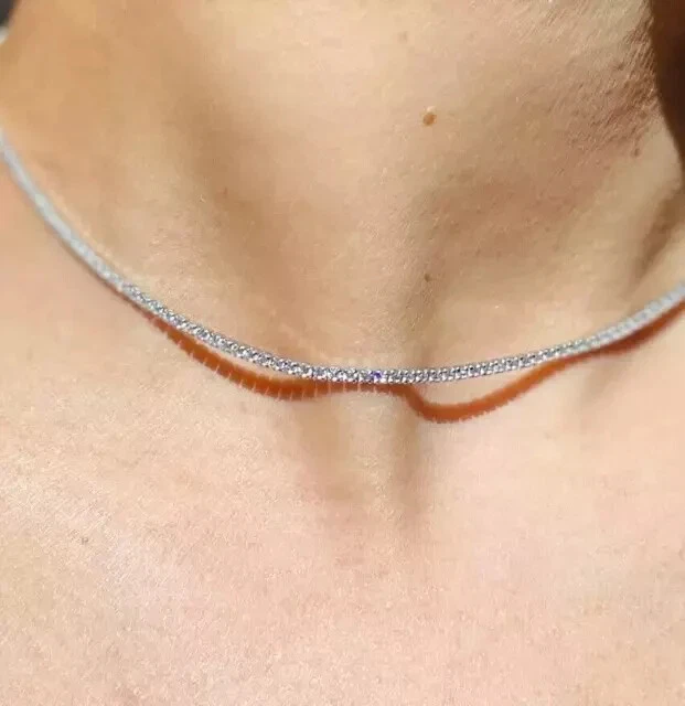 Collar Gargantilla Tenis Redonda Tester Pass Moissanite 3 mm Chapado en Oro Blanco 14K  Foto 3 de 4