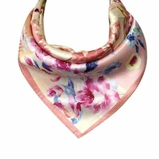 Wrapables 100% Charmeuse Silk Square Scarf Neckerchief, Pink Peonies