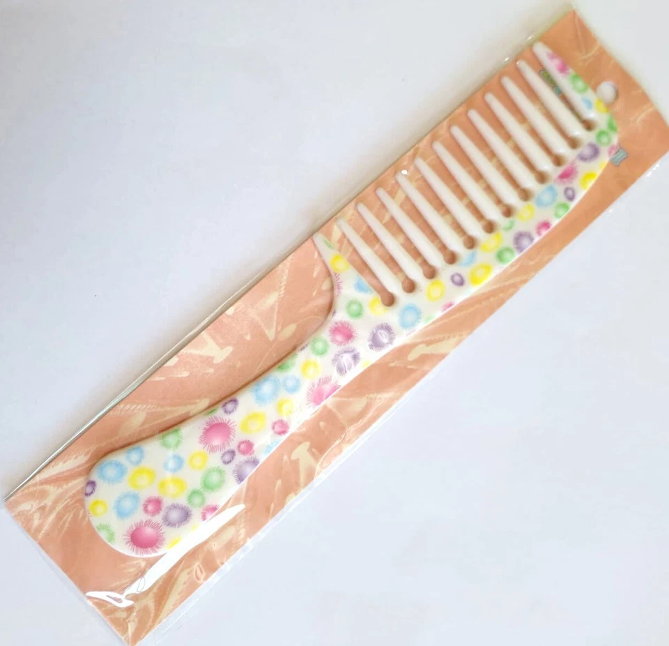Hair Comb Women Comfy Handle Wide Tooth Colorful-Font White-Back - Image 2 of 3