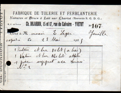 YVETOT (76) FABRIK / AUTOBAUER & MILCHKRÜGE ''Ch. DUJARDIN '' 1925
