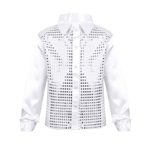 Kids Boys Tee Choir Shirt Stage Jacket Glittery Costume Latin Wedding Sequined - Picture 13 of 84