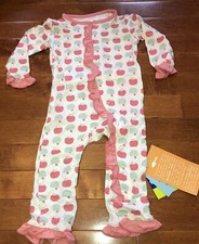 Kickee Pants Natural Apples Bamboo Infant Girl Ruffle Coverall 6-9 Months New PJ