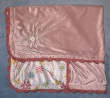 KidsLine Baby Girl Blanket Pink Flower Daisy Scalloped Trim Velour
