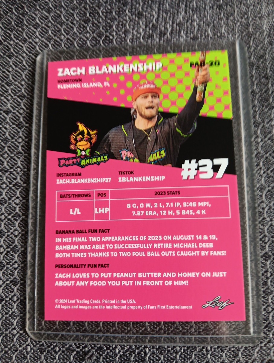Zach Blankenship Party Animals #37 Savannah Bananas 2024 Leaf