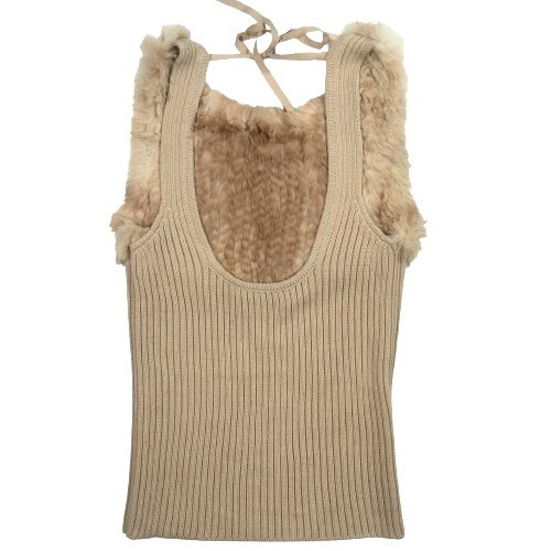 BCBG MAX AZRIA Rabbit Fur Wool Knit Top Beige Medium Y2K Boho Coachella Western - Picture 2 of 8