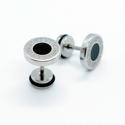 2PCS Fashion Black Round G Pattern Greek Key Ear Earrings Stud Wall Piercing 