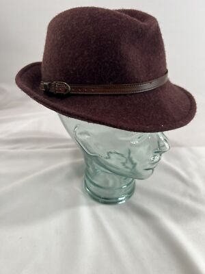 Charter Club Fedora Mens Medium Maroon Wool Leather Band Classic Hat