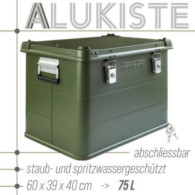Aluminium Box mit Deckel Grün Alukiste 75 Liter Alu Kiste Abschliessbar Trucky