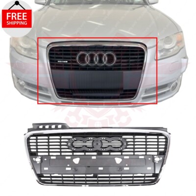 New Front Grille Assembly Chrome Shell with Gray Insert For 2005-2009 Audi A4