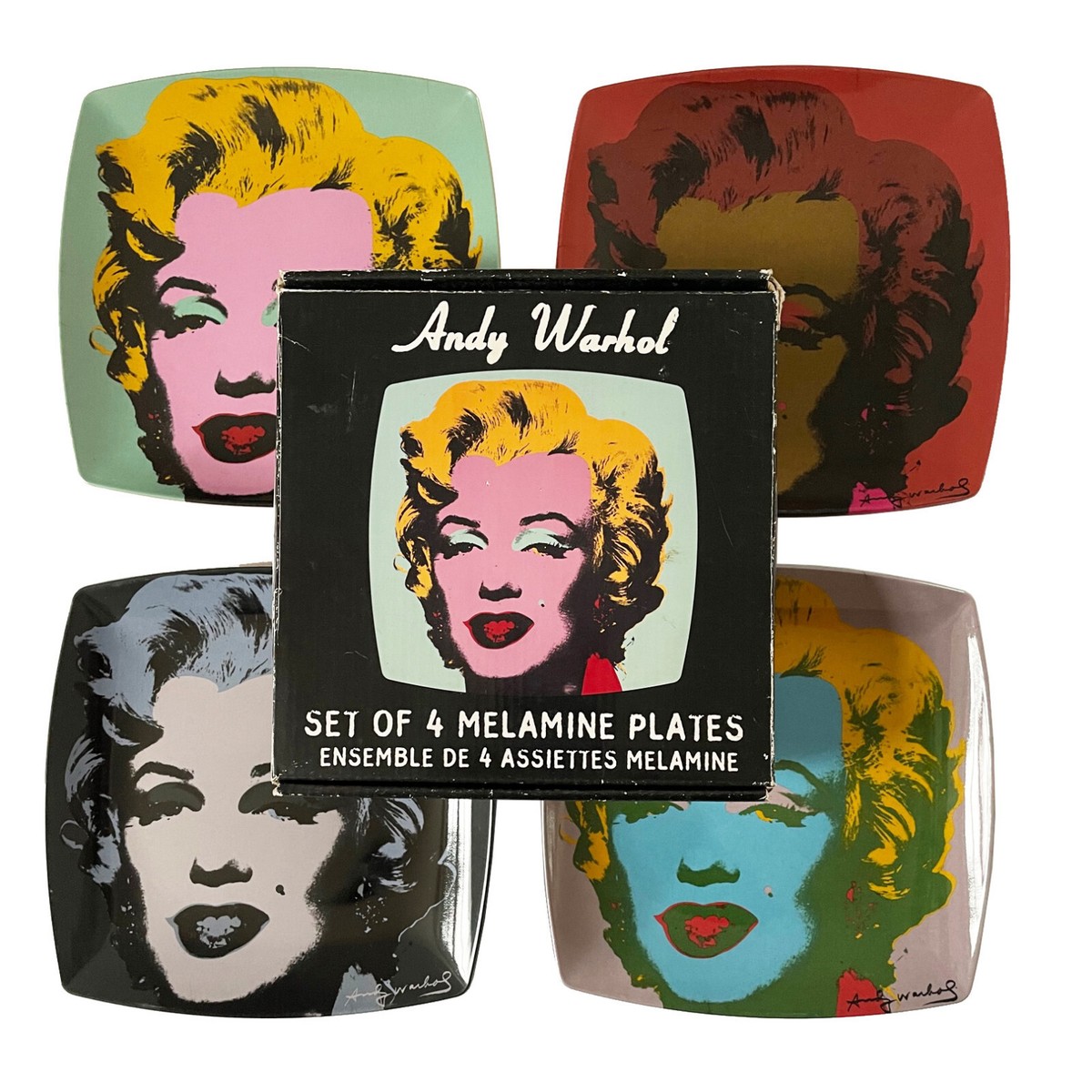 ANDY WARHOL MARILYN MONROE 4 Plate SET 8” Melamine Precidio