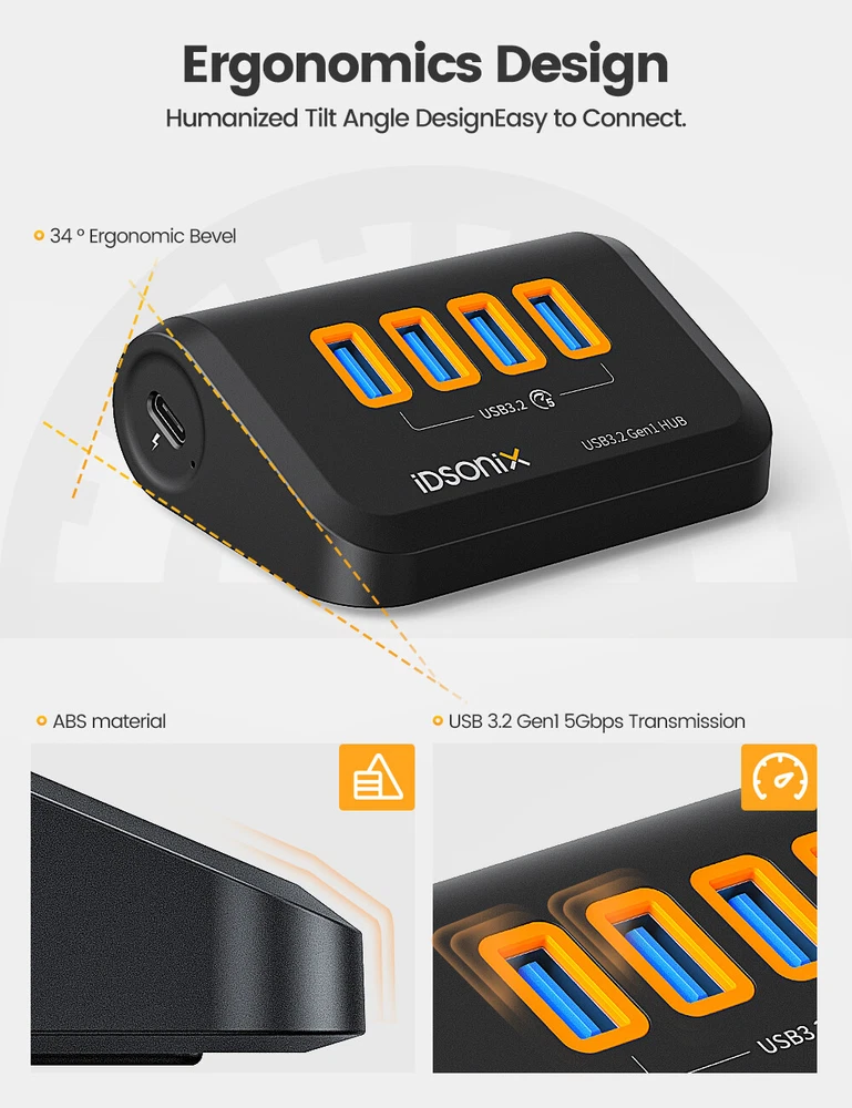 USB C Hub Type C to USB Hub Adapter Splitter USB 3.2 Gen2 Speed w/ 4 USB A Ports