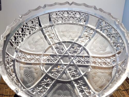 Vintage ABP Antique American Brilliant Cut Glass Round Flower Serving Dish 8" - Picture 8 of 20