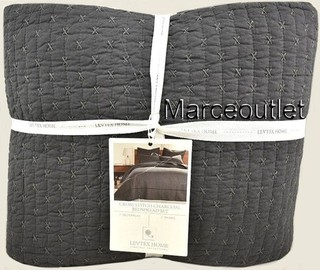 Levtex Home Cross Stitch Cotton QUEEN Bedspread & Pillowshams Set Charcoal