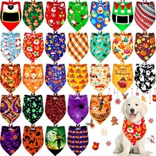 30 PCS Christmas Dog Bandanas Bulk Fall Holiday Triangle Reversible Scarves
