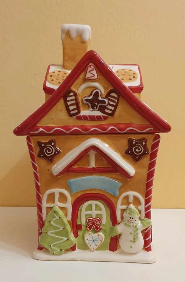 Lebkuchenhaus Keramik handbemalt 27 cm – 2-teilig mit Deckel – Weihnachtsdeko