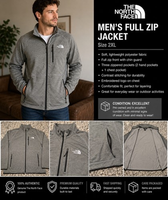 #ad The North Face Men’s 2XL Full Zip Jacket Gray Performance Zip Pocket Fleece $55.00