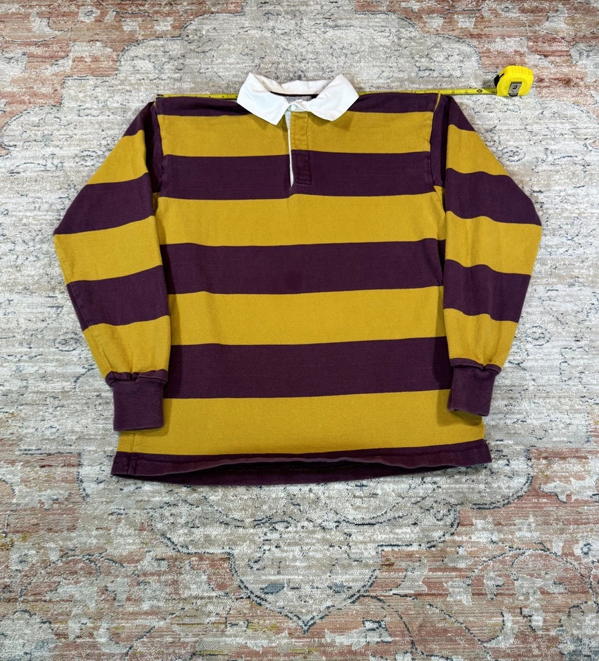 Camisa de Rugby Vintage Lands End Manga Longa Roxa e Amarela Preppy Tamanho Grande - Imagem 4 de 4