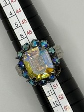 Vintage Aurora Borealis (AB) Glass Rhinestone Cluster Ring - Adjustable Size