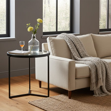 Side Lamp Table Monza Round Glass with Black Frame Home Furniture