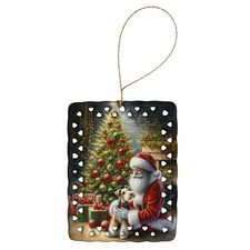 Fox Terrier and Santa Claus Christmas Porcelain Ornament DAC4169CO2