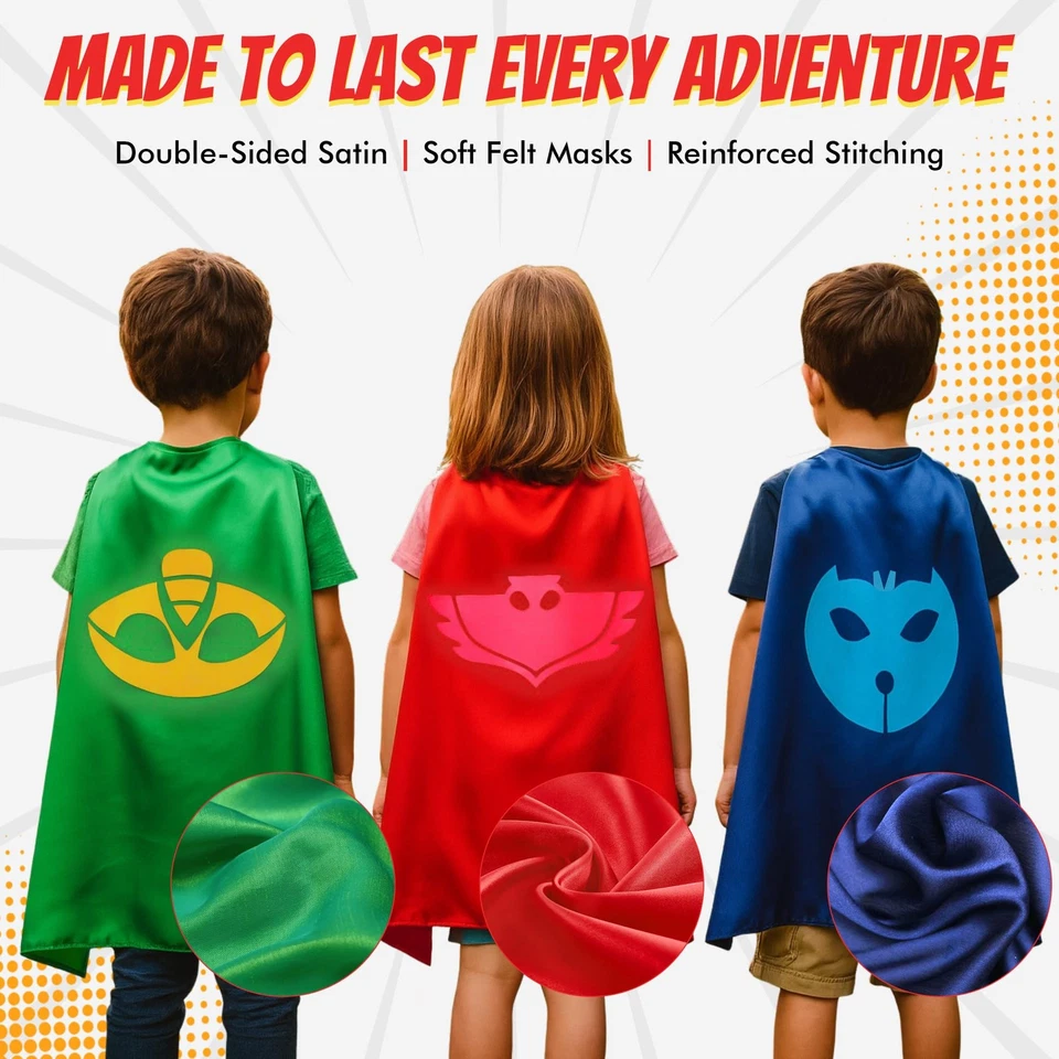 Capas y máscaras de superhéroes a granel para niños-fieltro satinado con tres encarnados Foto 3 de 4