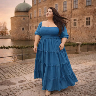 Maxi Dress, Empire Waist, Chiffon Sleeve Crinkle, Flowy Elastic Waist, WWC20A