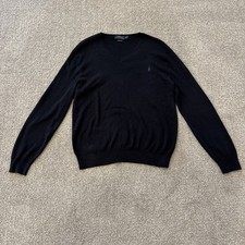 Polo Ralph Lauren Men's Sweater Wool V-Neck Black Purple Pony Size Medium