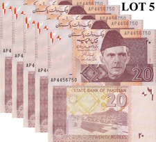 Pakistan 20 Rupees 2006 P 46b UNC 1/20 Bundle Lot 5 pcs