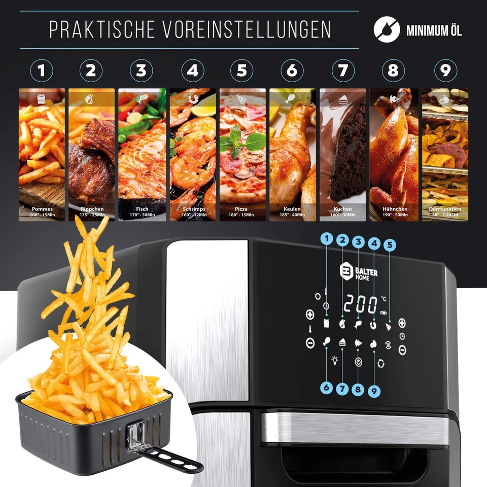 BALTER Heißluftfritteuse Heissluft Friteuse Fritteuse Mini Backofen 12L, B-Ware - Bild 3 von 4