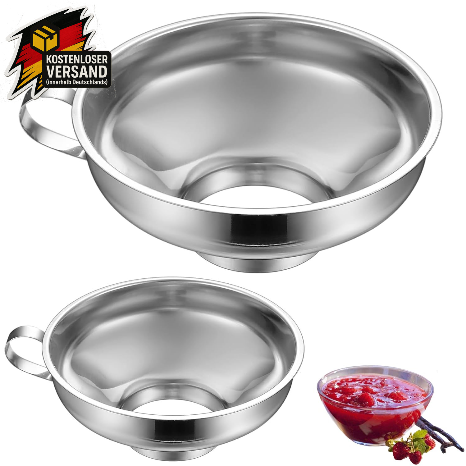 Edelstahl Trichter Griff Set große kleine Öffnung Küche Einfülltrichter 2 Stück