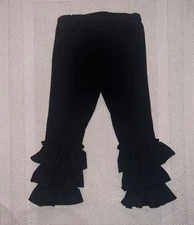 We 3 Designs Made In USA sz 2T Triple Ruffle Bottom Black Cotton Leggings Pants