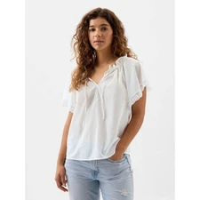 Gap Women's Top Size 2XL White Lace  Lightweight Boho Splitneck Beach 