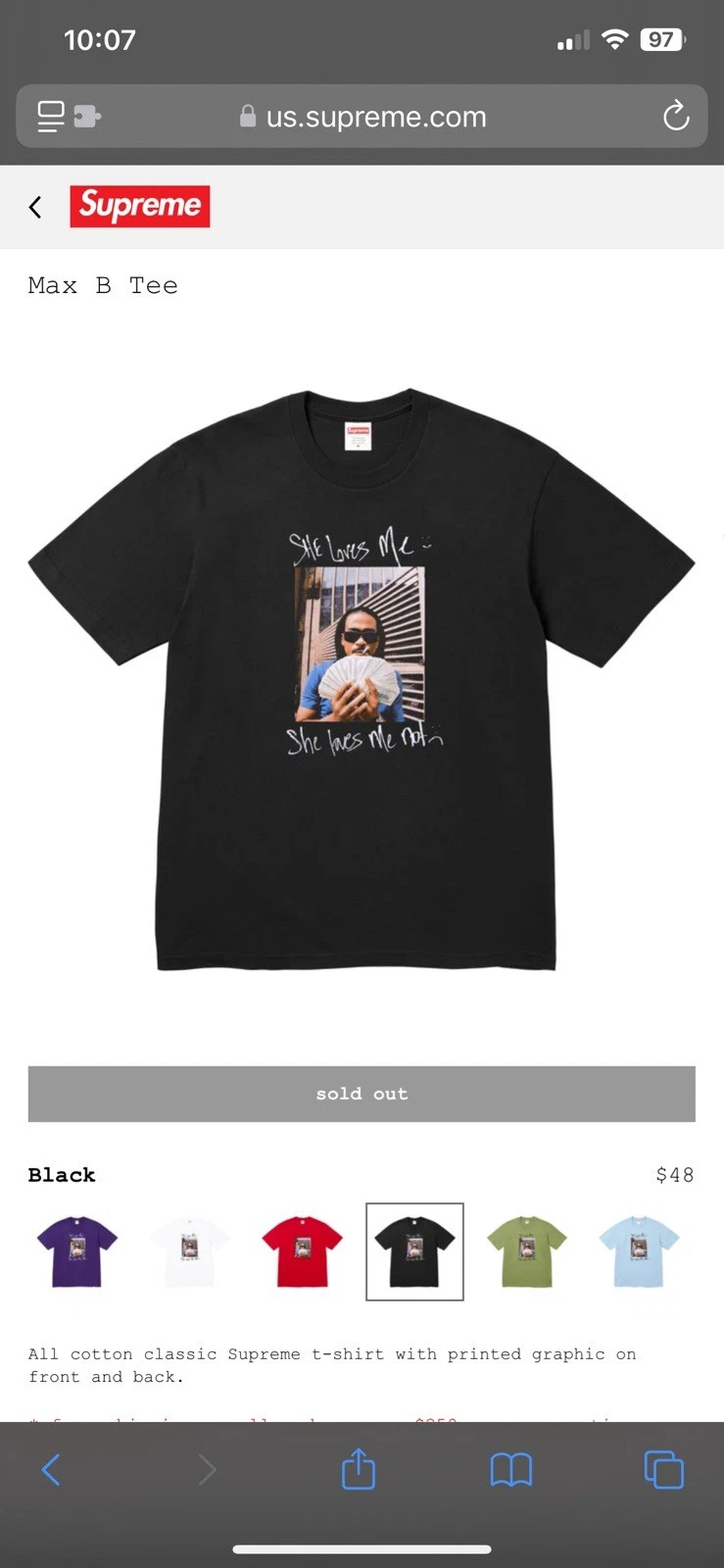 Tee shirt noir Supreme Max B taille PETITE COMMANDE CONFIRMÉE