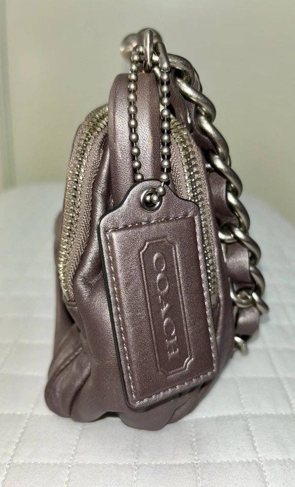 Coach Parker Leather Kiss-lock Satchel Clutch Pewter Gray - Image 4 of 4